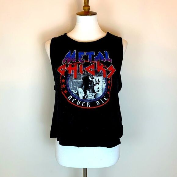Metal Chicks black cut off graphic rocker top OSFA - Picture 1 of 9